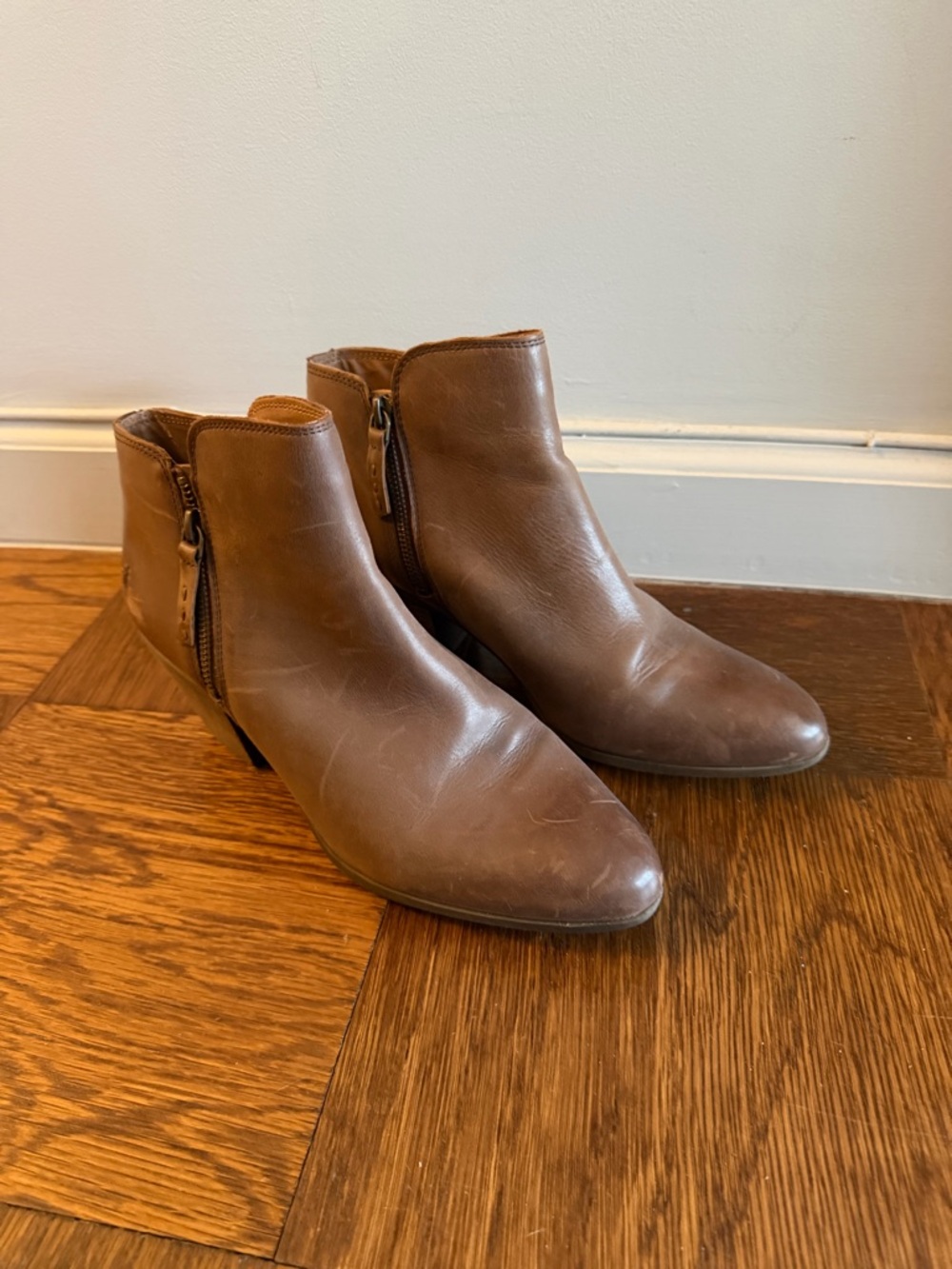 Frye Brown Leather Ankle Booties with Side Zip